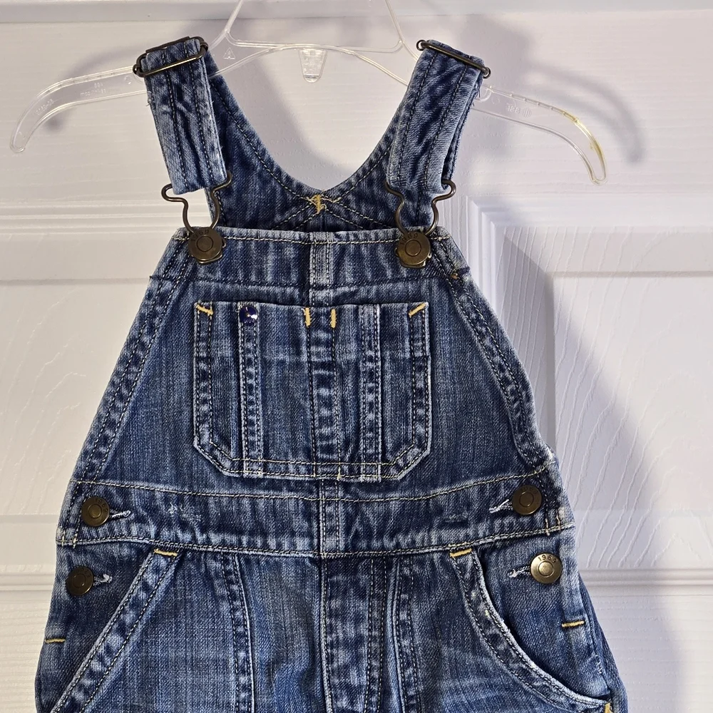 Babygap 1969 Denim Overalls Size 12-18 M Distressed Snap Leg Opening‎ Jeans Gap